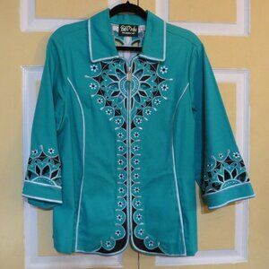 Bob Mackie Wearable Art Turquoise and White Size Large